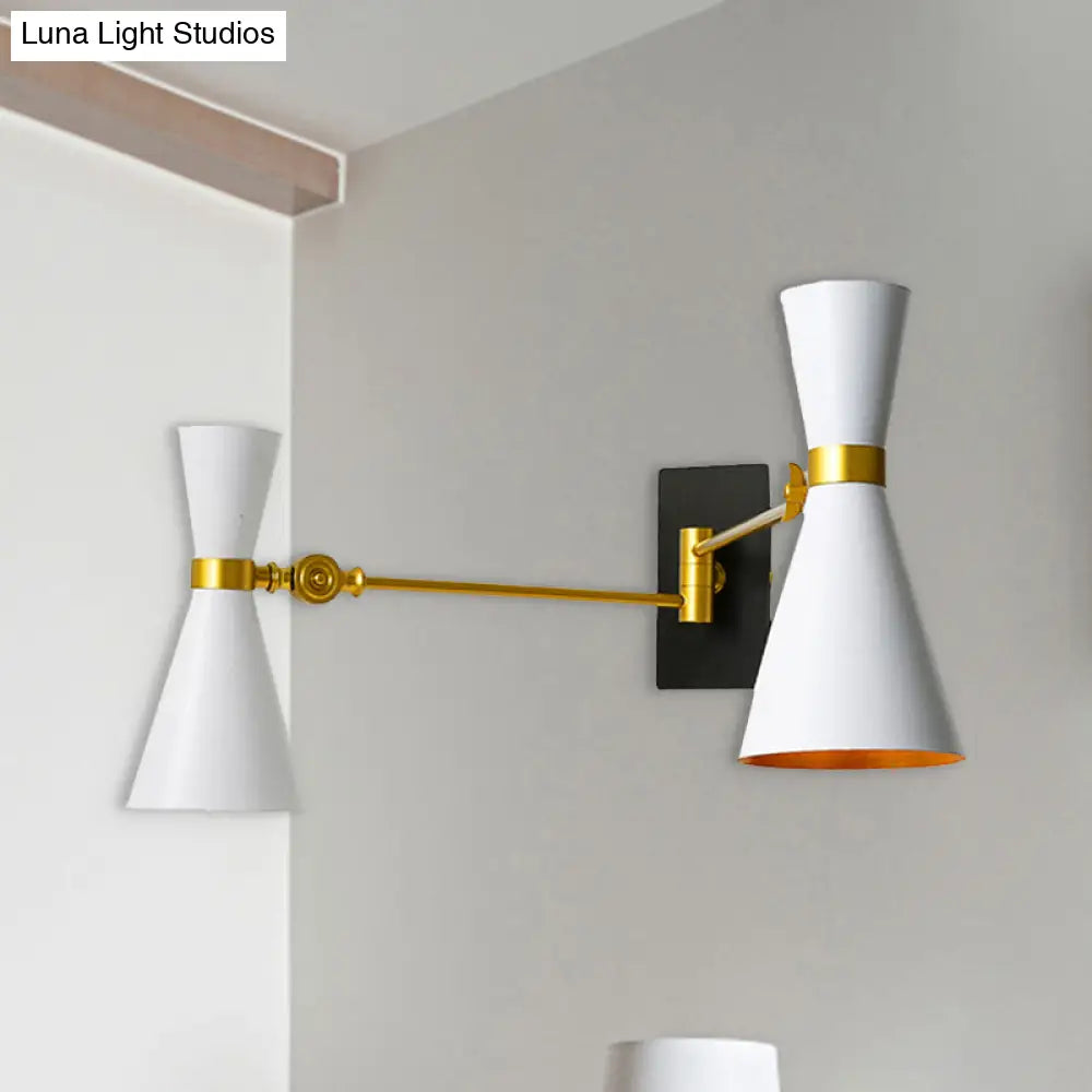 DecorBites™ Contemporary Trumpet Wall Sconce Light in Black/White/Gold with Adjustable Arm and 1-3 Lights