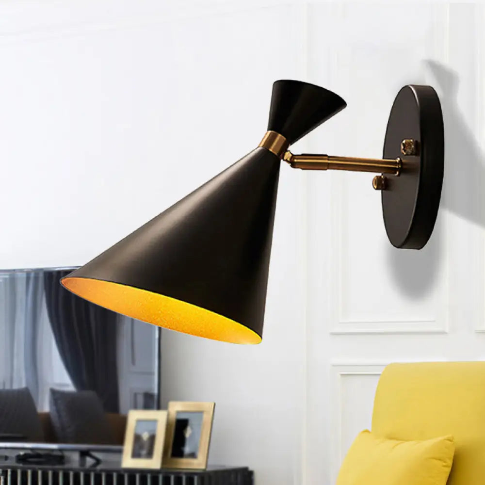 DecorBites™ Contemporary Trumpet Wall Sconce Light in Black/White/Gold with Adjustable Arm and 1-3 Lights