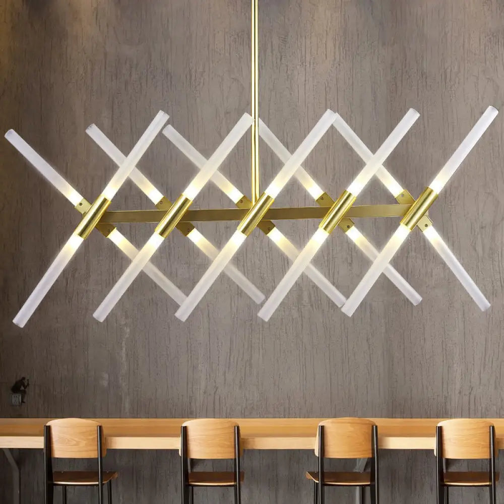 DecorBites™ Contemporary Tubular Acrylic Island Light: 20-Head Gold Pendant with Extendable Rod