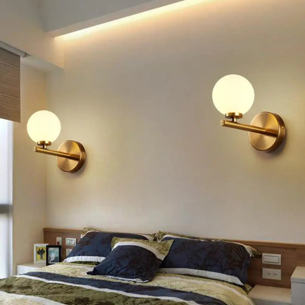 DecorBites™ Contemporary White Glass Bedside Wall Light in Gold - Spherical Wall Lighting Fixture