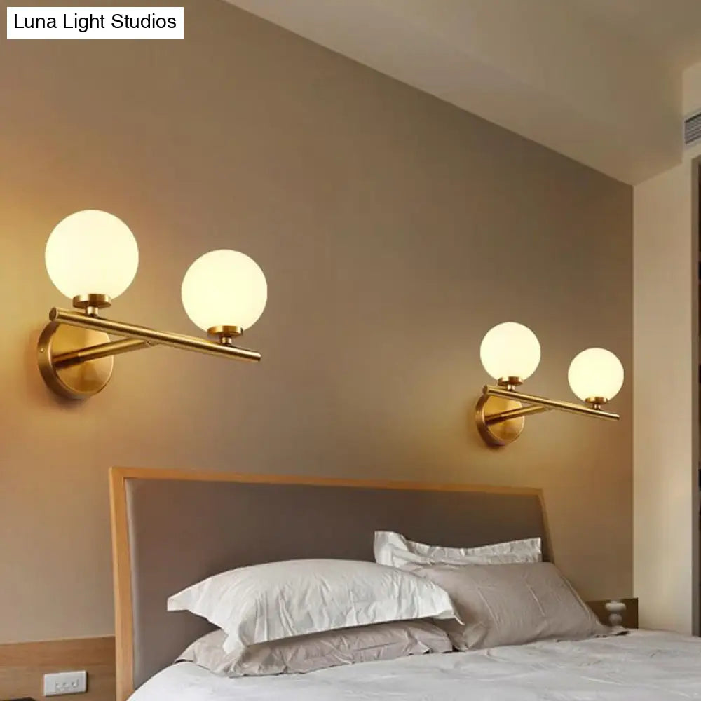DecorBites™ Contemporary White Glass Bedside Wall Light in Gold - Spherical Wall Lighting Fixture