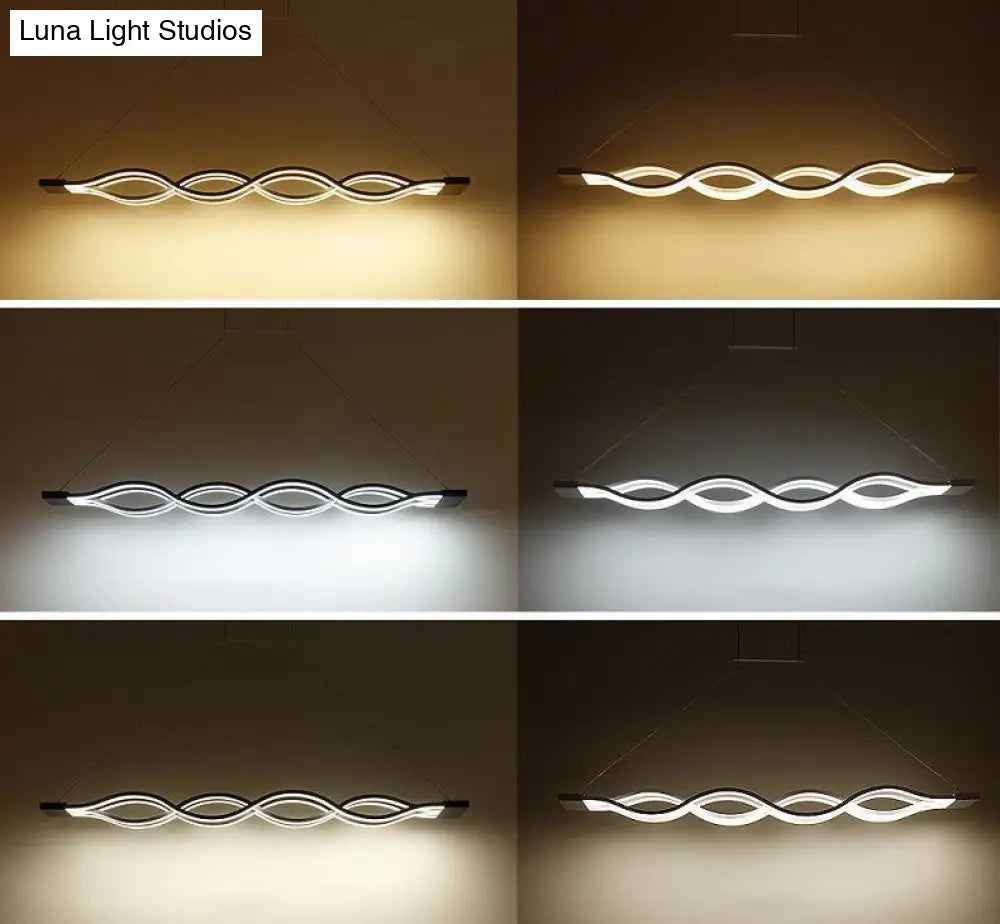 DecorBites™ Contemporary White Metal LED Pendant Light for Dining Room Island - Wave Design