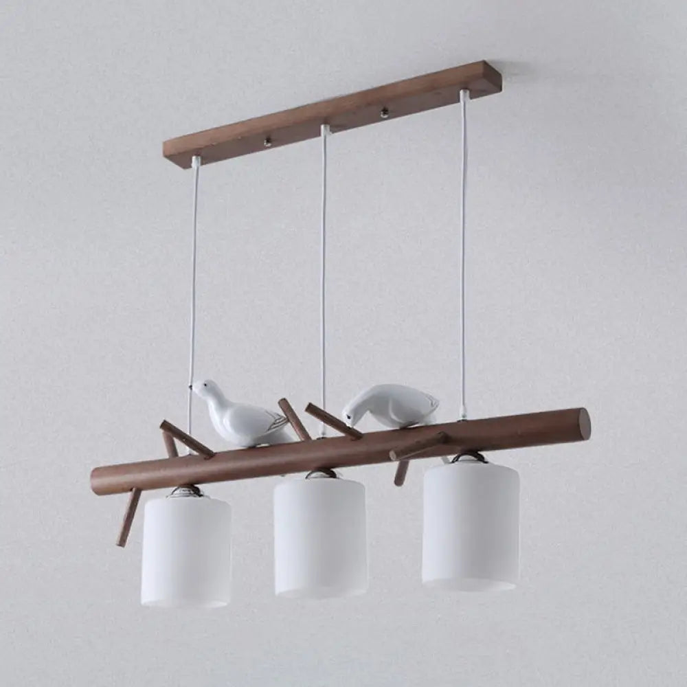 DecorBites™ Contemporary Wood Island Pendant with Nutcracker Design and Cylindrical Glass Shades - Set of 3 Lights