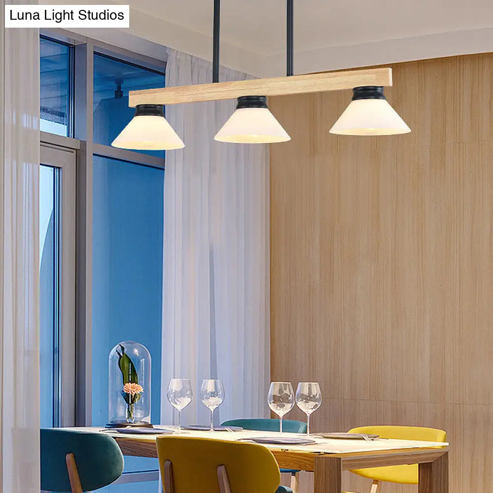 DecorBites™ Contemporary Wood Linear Island Ceiling Light - 3 Head Dining Room Hanging Lamp Kit with Gold/Black Rod
