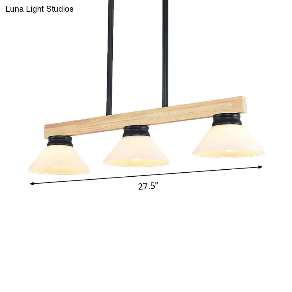 DecorBites™ Contemporary Wood Linear Island Ceiling Light - 3 Head Dining Room Hanging Lamp Kit with Gold/Black Rod