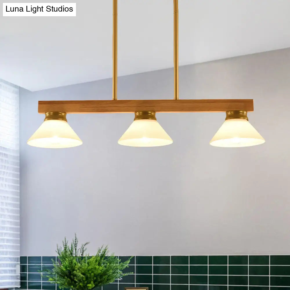 DecorBites™ Contemporary Wood Linear Island Ceiling Light - 3 Head Dining Room Hanging Lamp Kit with Gold/Black Rod
