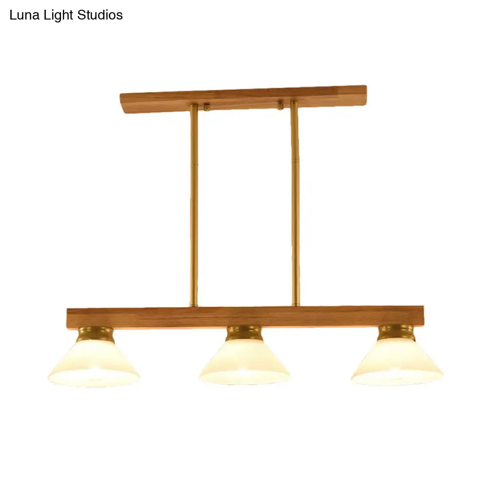 DecorBites™ Contemporary Wood Linear Island Ceiling Light - 3 Head Dining Room Hanging Lamp Kit with Gold/Black Rod