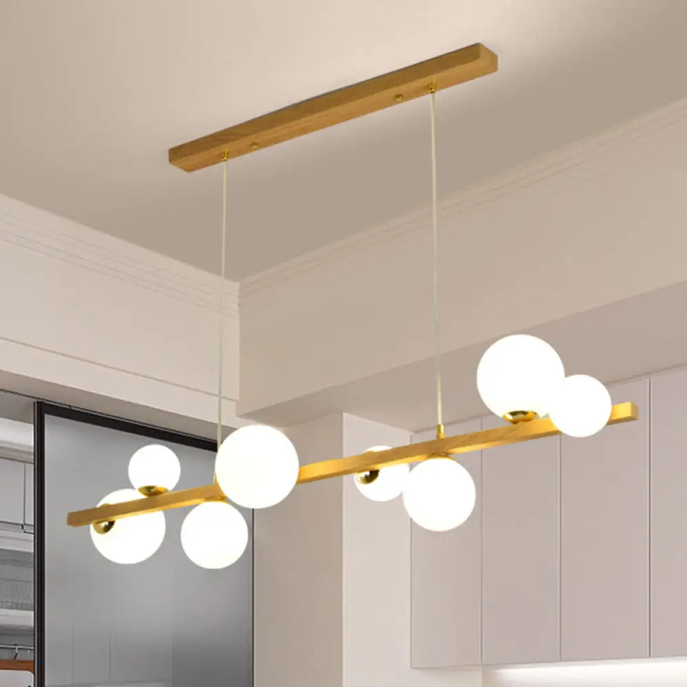DecorBites™ Contemporary Wood Pendant with Glass Globe Shade for Dining Room