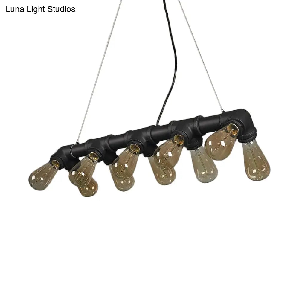 DecorBites™ Copper and Black Industrial Kitchen Island Pendant Light with Symmetric Piping and 10 Bulbs