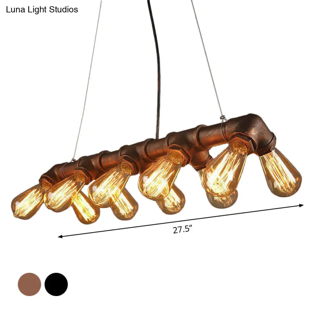 DecorBites™ Copper and Black Industrial Kitchen Island Pendant Light with Symmetric Piping and 10 Bulbs