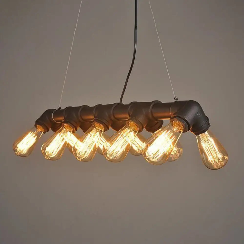 DecorBites™ Copper and Black Industrial Kitchen Island Pendant Light with Symmetric Piping and 10 Bulbs
