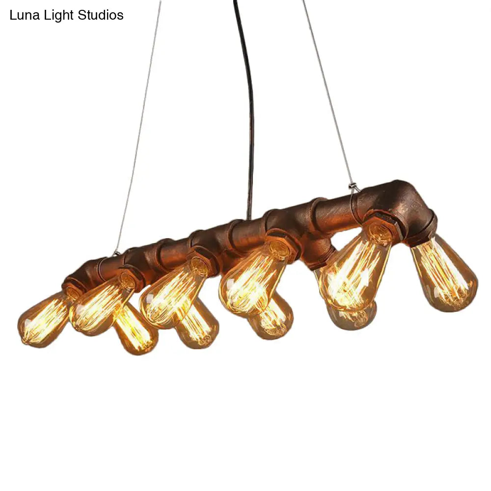 DecorBites™ Copper and Black Industrial Kitchen Island Pendant Light with Symmetric Piping and 10 Bulbs