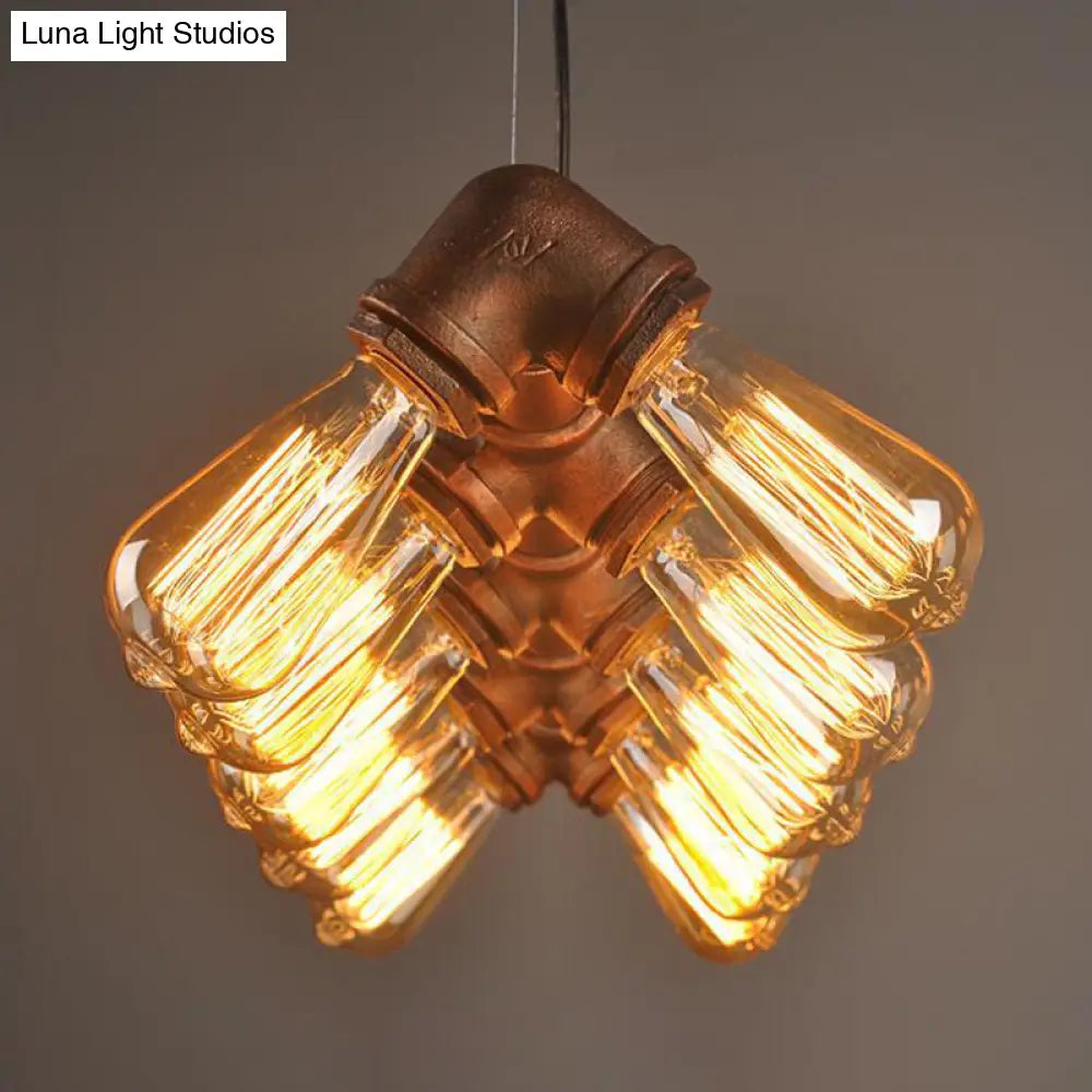DecorBites™ Copper and Black Industrial Kitchen Island Pendant Light with Symmetric Piping and 10 Bulbs