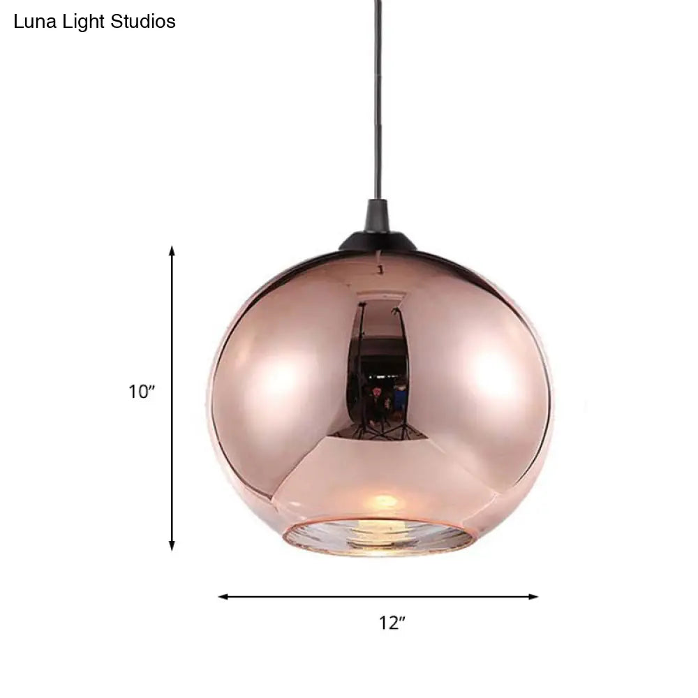 DecorBites™ Copper Sphere Pendant Light - Modern 1 Head - 8"/12" Wide - Mirror Glass - Hanging Lamp Kit for Bar
