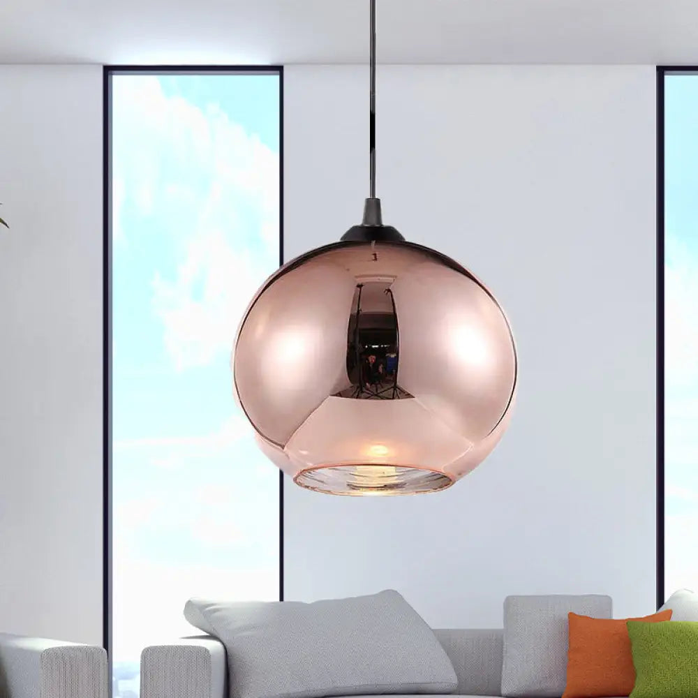 DecorBites™ Copper Sphere Pendant Light - Modern 1 Head - 8"/12" Wide - Mirror Glass - Hanging Lamp Kit for Bar