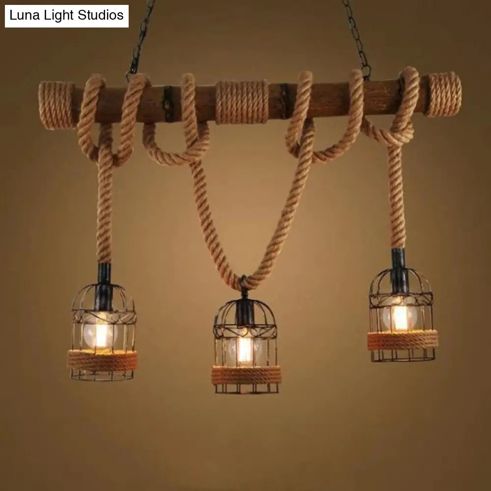 DecorBites™ Country Style Bamboo Hanging Lamp - 3 Lights, Linear Design - Perfect for Restaurants, With Hemp Rope