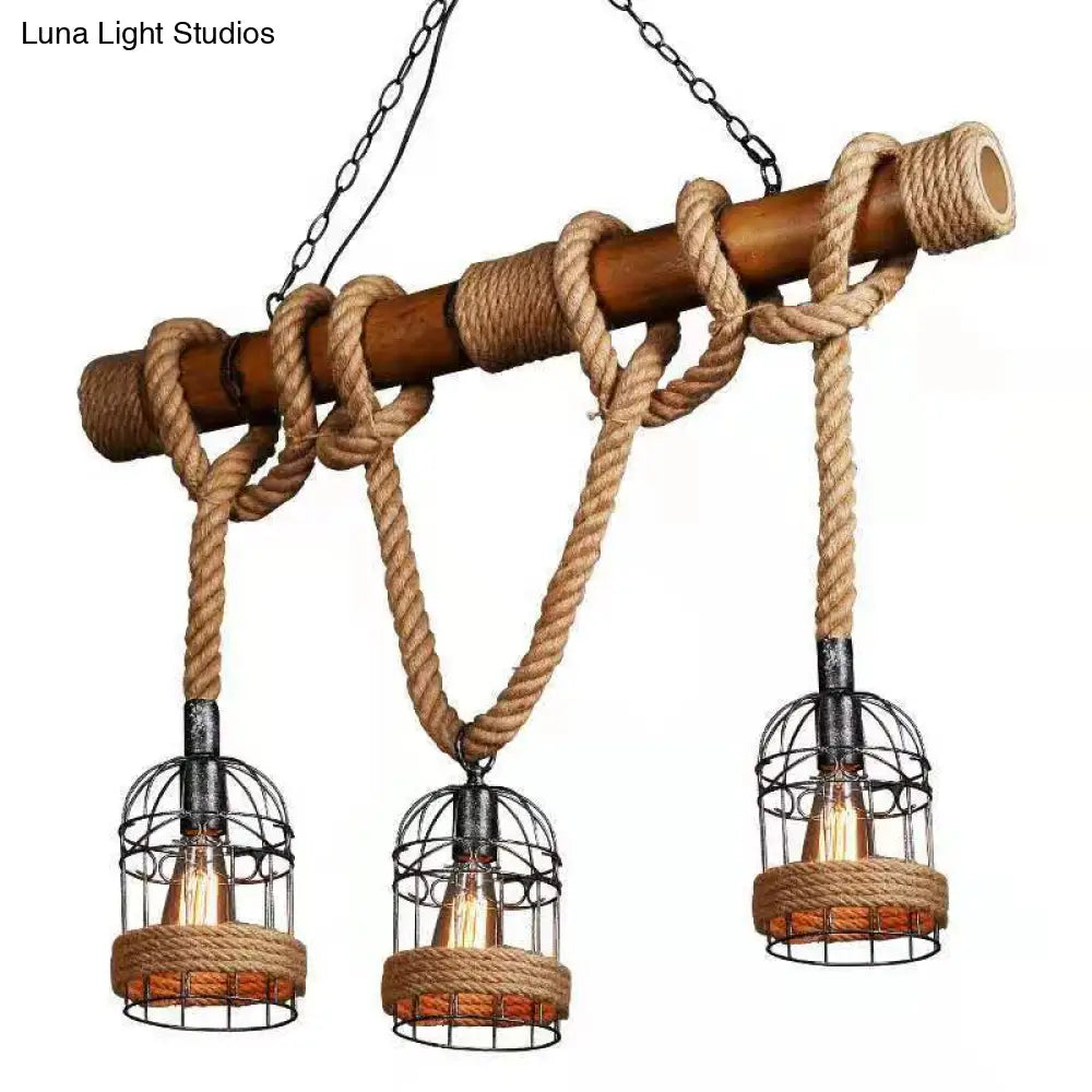DecorBites™ Country Style Bamboo Hanging Lamp - 3 Lights, Linear Design - Perfect for Restaurants, With Hemp Rope