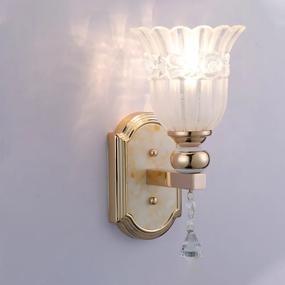 DecorBites™ Country Style Frosted Glass Floral Wall Sconce Lamp - Gold Finish Wall Lighting Fixture for Corridor