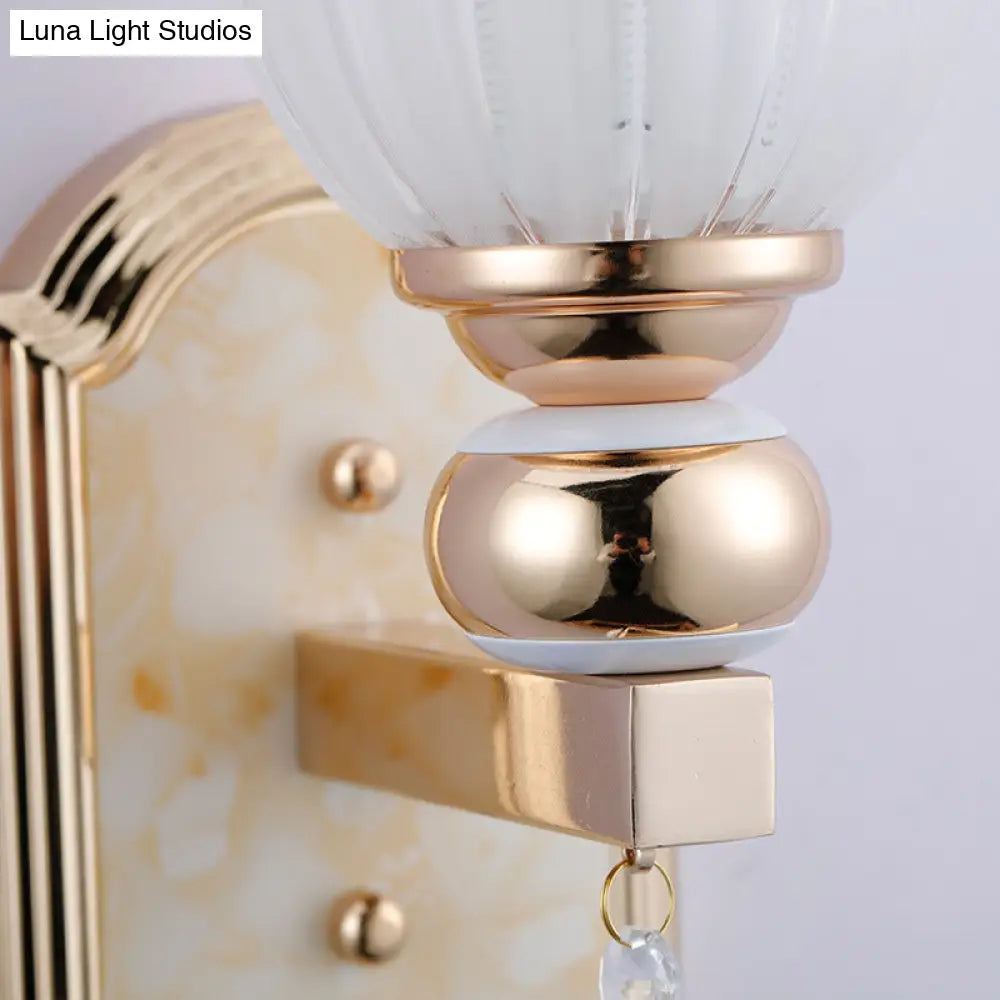 DecorBites™ Country Style Frosted Glass Floral Wall Sconce Lamp - Gold Finish Wall Lighting Fixture for Corridor
