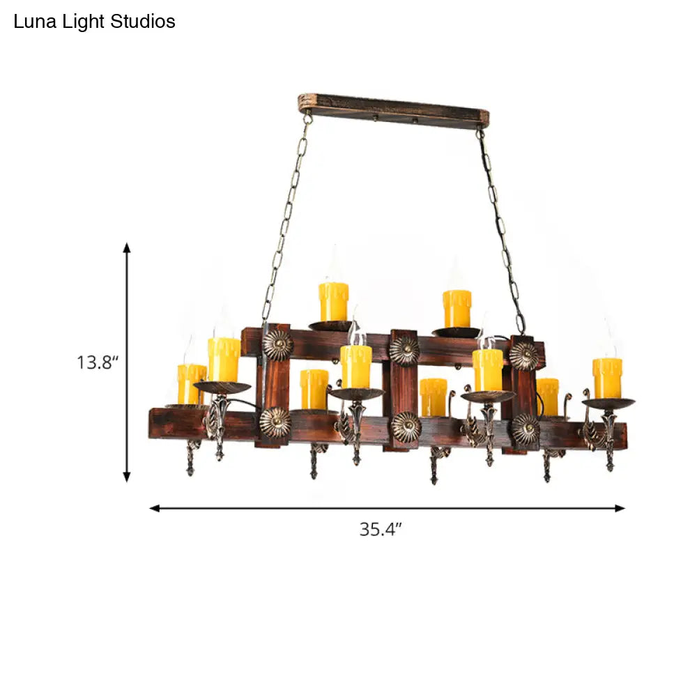 DecorBites™ Country Style Wooden Island Lighting Fixture - Brown Candle Design, 7/10 Heads - Ideal for Dining Room