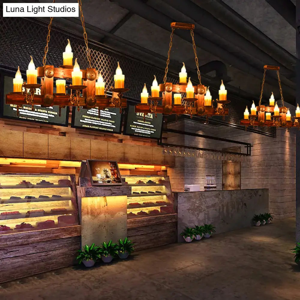 DecorBites™ Country Style Wooden Island Lighting Fixture - Brown Candle Design, 7/10 Heads - Ideal for Dining Room