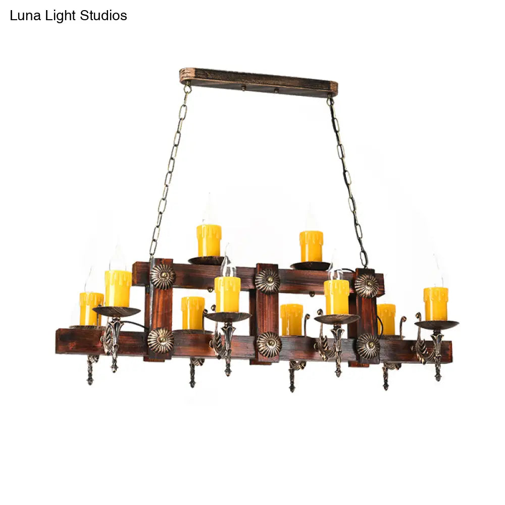 DecorBites™ Country Style Wooden Island Lighting Fixture - Brown Candle Design, 7/10 Heads - Ideal for Dining Room