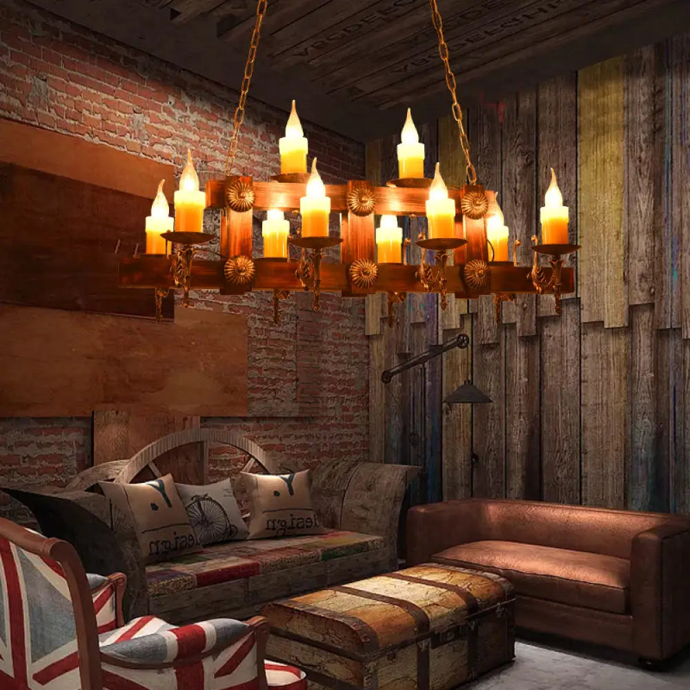 DecorBites™ Country Style Wooden Island Lighting Fixture - Brown Candle Design, 7/10 Heads - Ideal for Dining Room