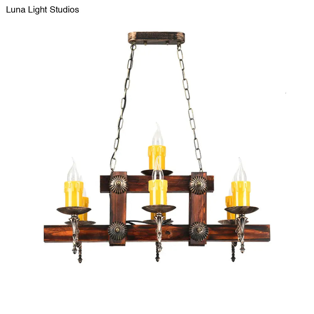 DecorBites™ Country Style Wooden Island Lighting Fixture - Brown Candle Design, 7/10 Heads - Ideal for Dining Room