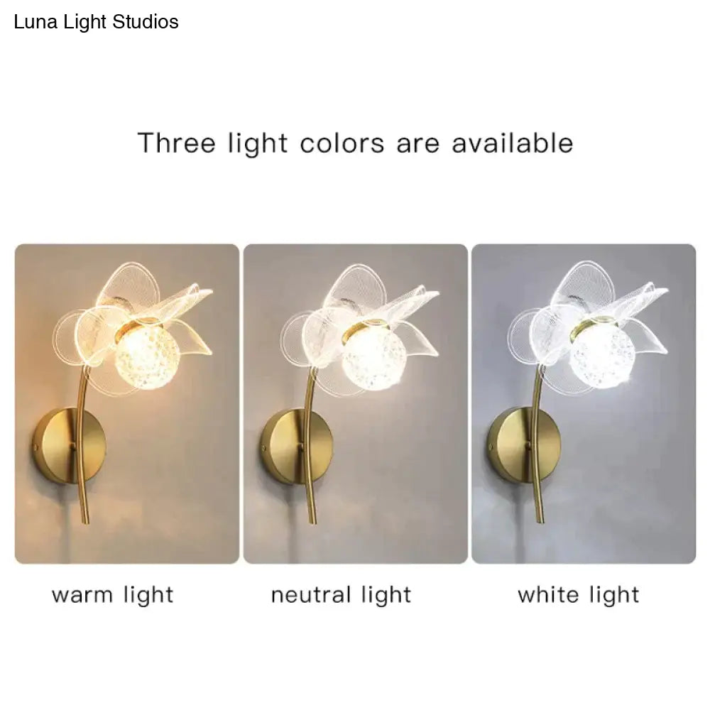 DecorBites™ Creative Floral Decorative Gold LED Wall Lamp For Bedroom Bedside Living Room Lighting Fixture