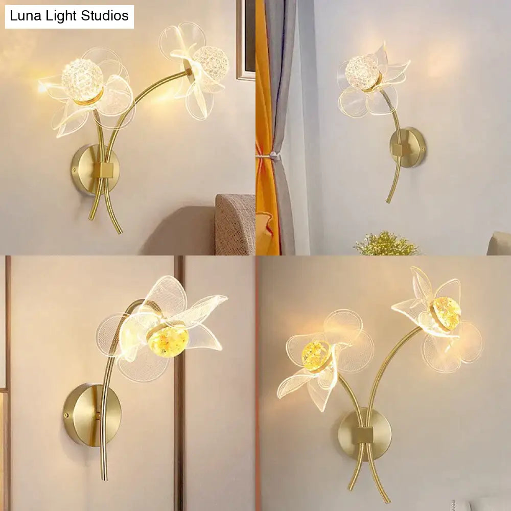 DecorBites™ Creative Floral Decorative Gold LED Wall Lamp For Bedroom Bedside Living Room Lighting Fixture