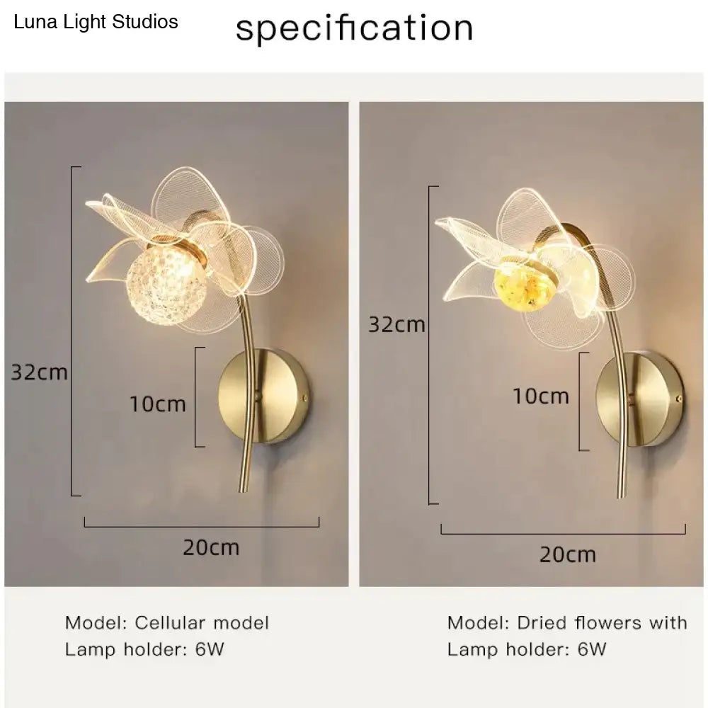 DecorBites™ Creative Floral Decorative Gold LED Wall Lamp For Bedroom Bedside Living Room Lighting Fixture