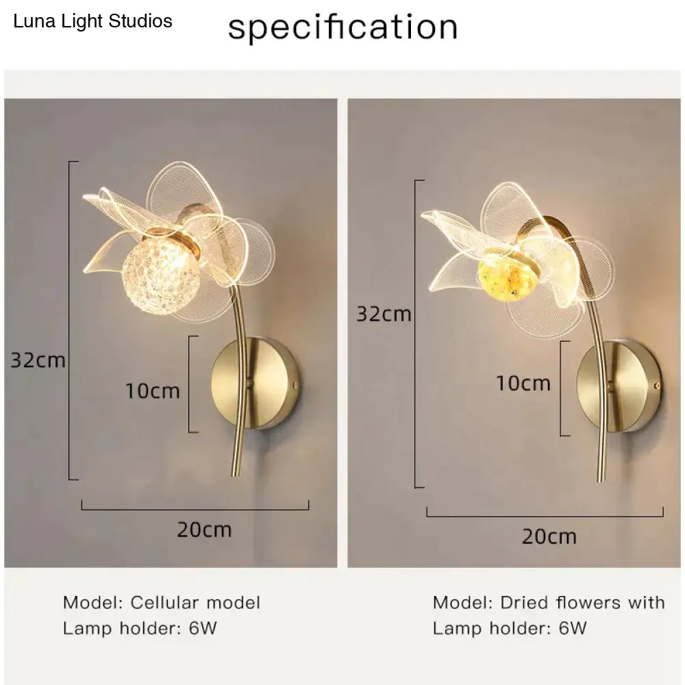 DecorBites™ Creative Floral Decorative Gold LED Wall Lamp For Bedroom Bedside Living Room Lighting Fixture