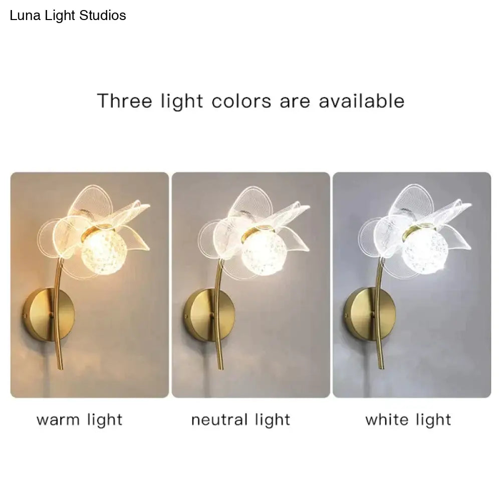 DecorBites™ Creative Floral Decorative Gold LED Wall Lamp For Bedroom Bedside Living Room Lighting Fixture