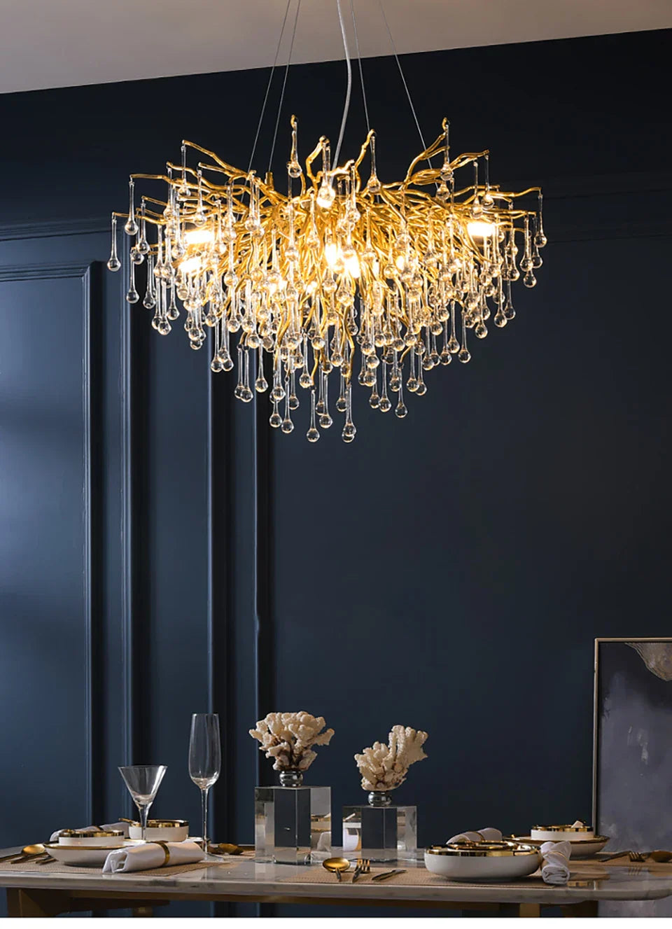 DecorBites™ Crystal Chandelier with Raindrop Crystals