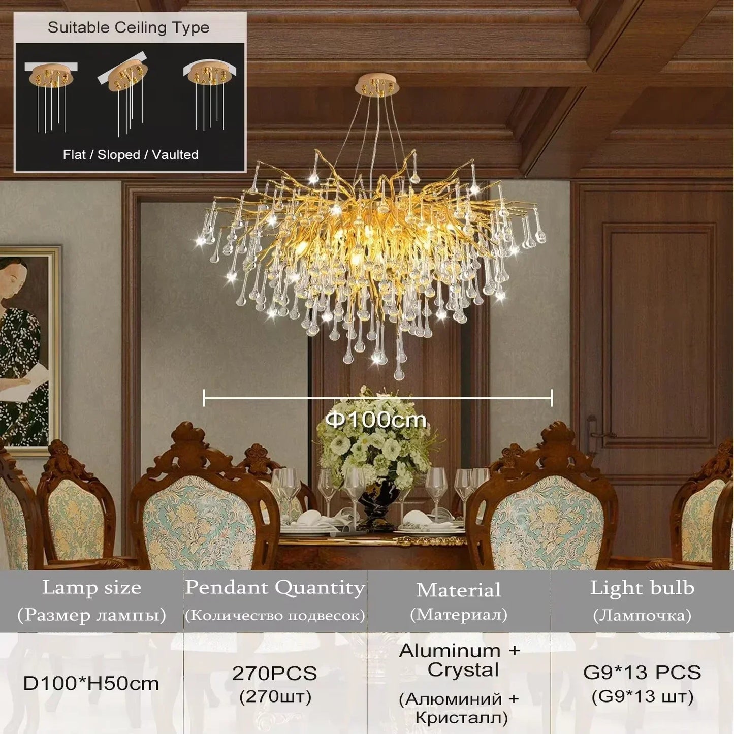 DecorBites™ Crystal Chandelier with Raindrop Crystals