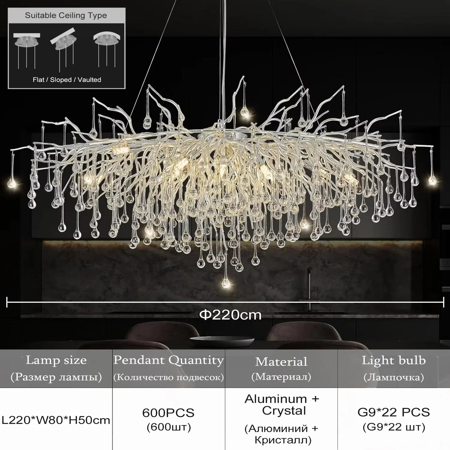 DecorBites™ Crystal Chandelier with Raindrop Crystals