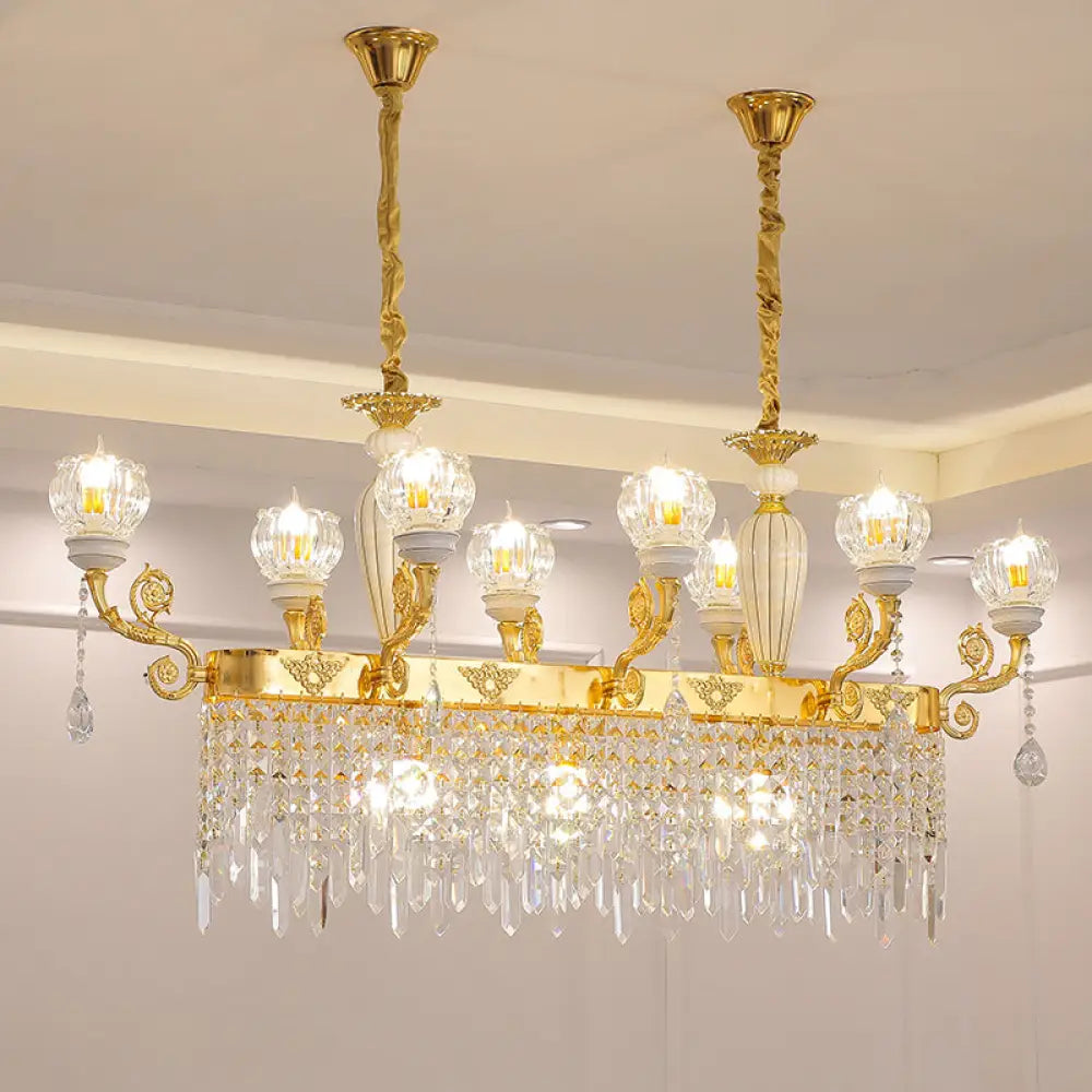 DecorBites™ Crystal Floral Island Pendant Lamp - Modern Gold Dining Room Light Fixture with 6/8-Light Option
