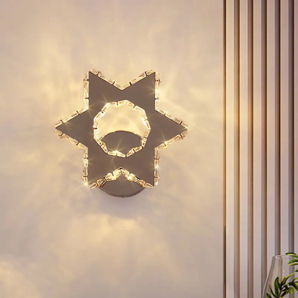 DecorBites™ Crystal Flower/Star Wall Sconce with Modern LED Lighting - Chrome Finish, Warm/White Light