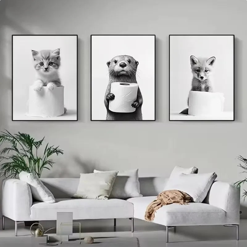 DecorBites™ Cute Animals Canvas Wall Art for Bathroom