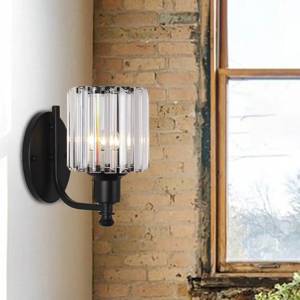 DecorBites™ Cylinder Crystal Rectangle Wall Sconce - Contemporary Bedroom Light with Black/Gold Backplate
