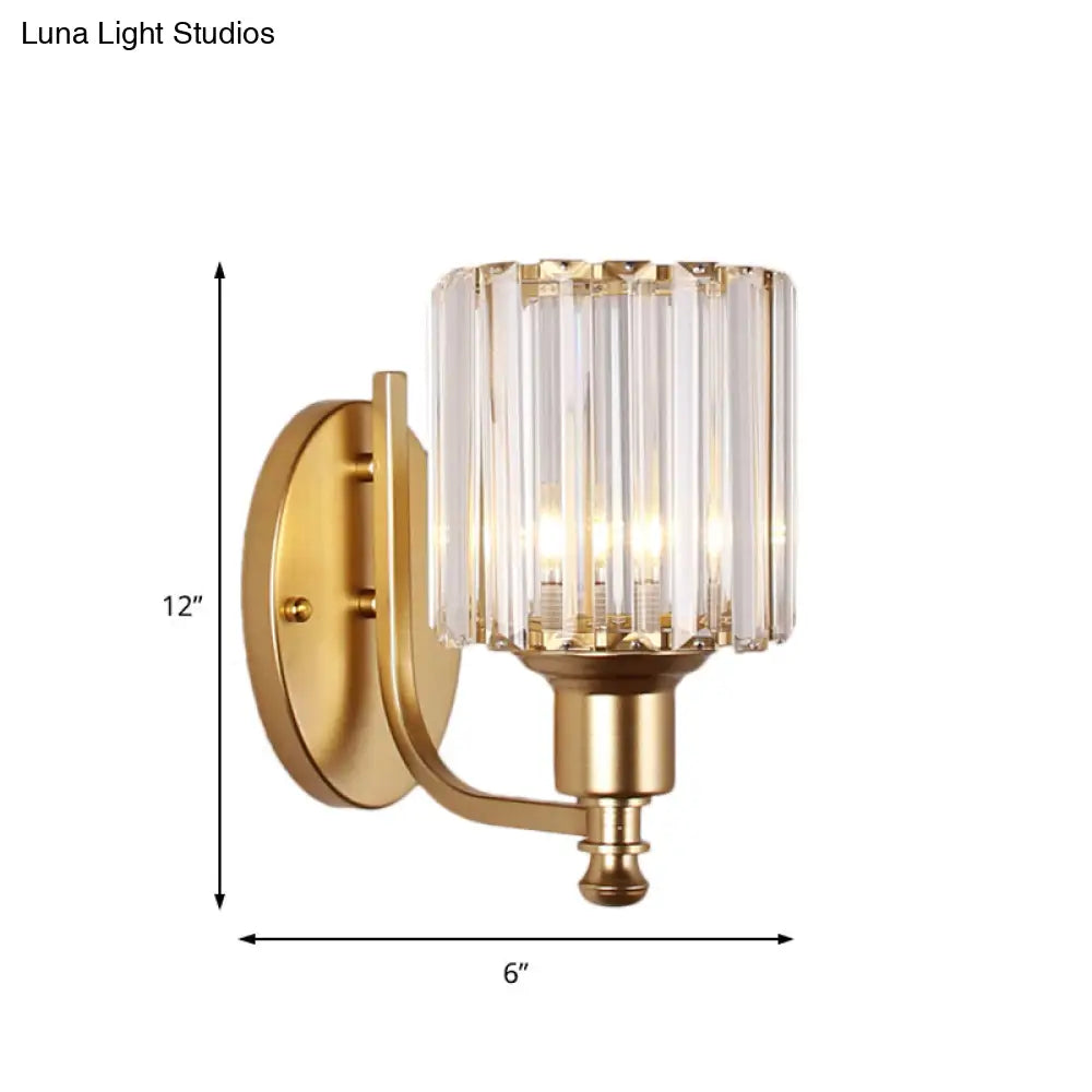 DecorBites™ Cylinder Crystal Rectangle Wall Sconce - Contemporary Bedroom Light with Black/Gold Backplate