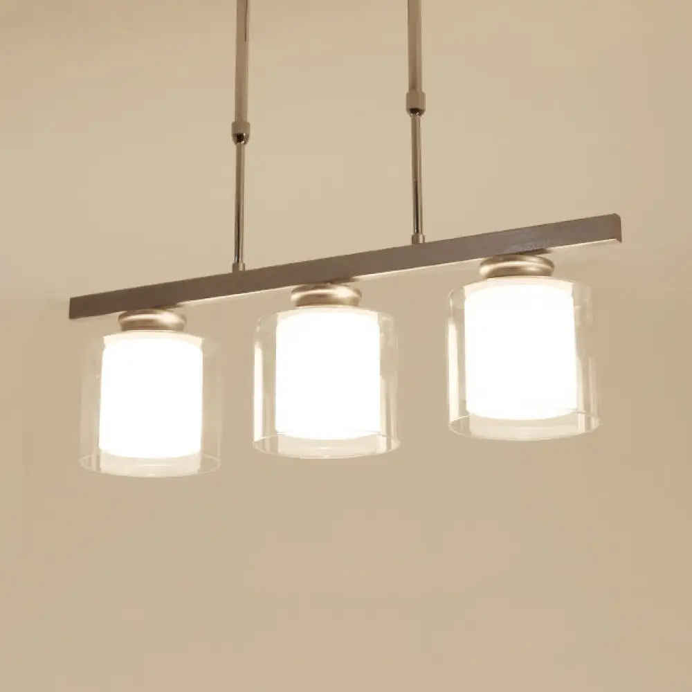 DecorBites™ Cylinder Island Pendant Light Fixture - Modern Black/Silver, Clear Glass - Ideal for Kitchen
