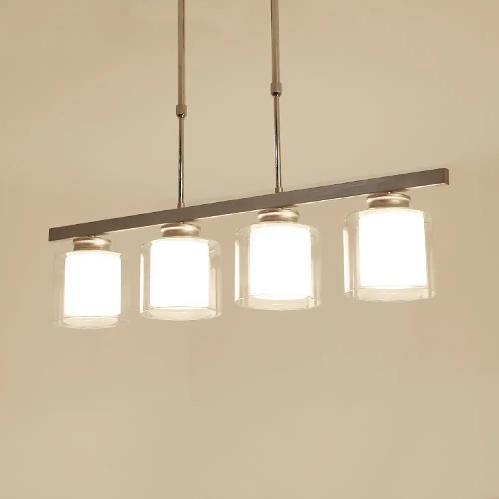 DecorBites™ Cylinder Island Pendant Light Fixture - Modern Black/Silver, Clear Glass - Ideal for Kitchen
