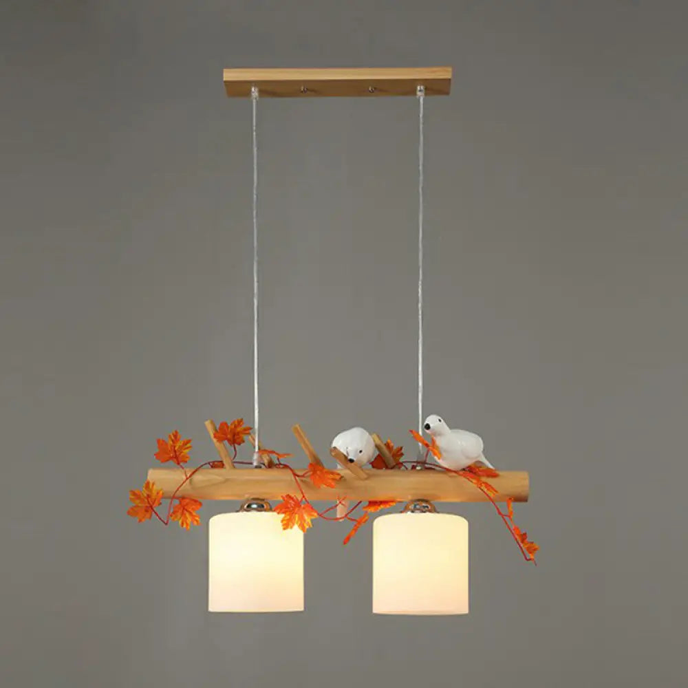 DecorBites™ Cylindrical Milk Glass Island Lamp with Bird Deco for Country Style Restaurants