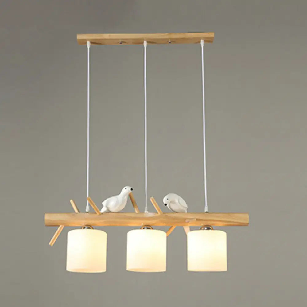 DecorBites™ Cylindrical Milk Glass Island Lamp with Bird Deco for Country Style Restaurants