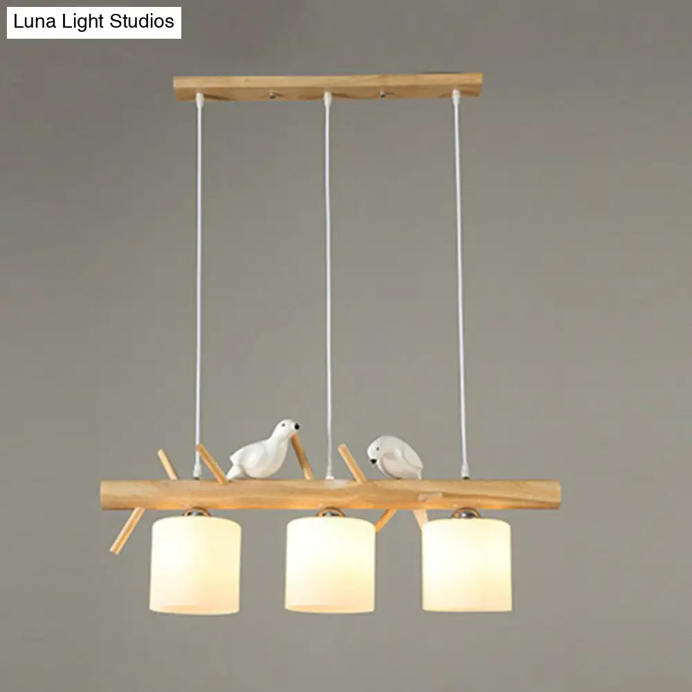 DecorBites™ Cylindrical Milk Glass Island Lamp with Bird Deco for Country Style Restaurants