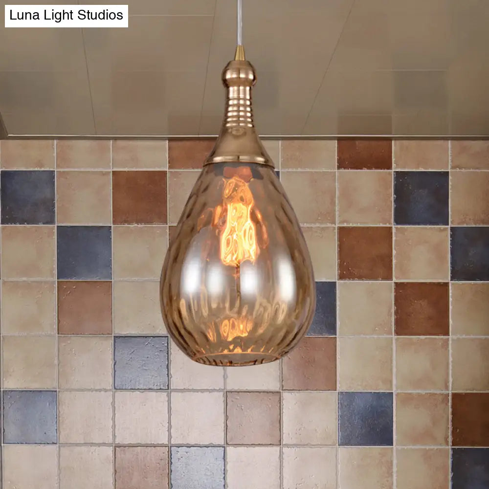 DecorBites™ Daisy - Industrial Black/Brass Teardrop Ceiling Light Industrial Clear/Amber/Grey Water Glass 1-Light Bedroom Pendant Lighting Fixture