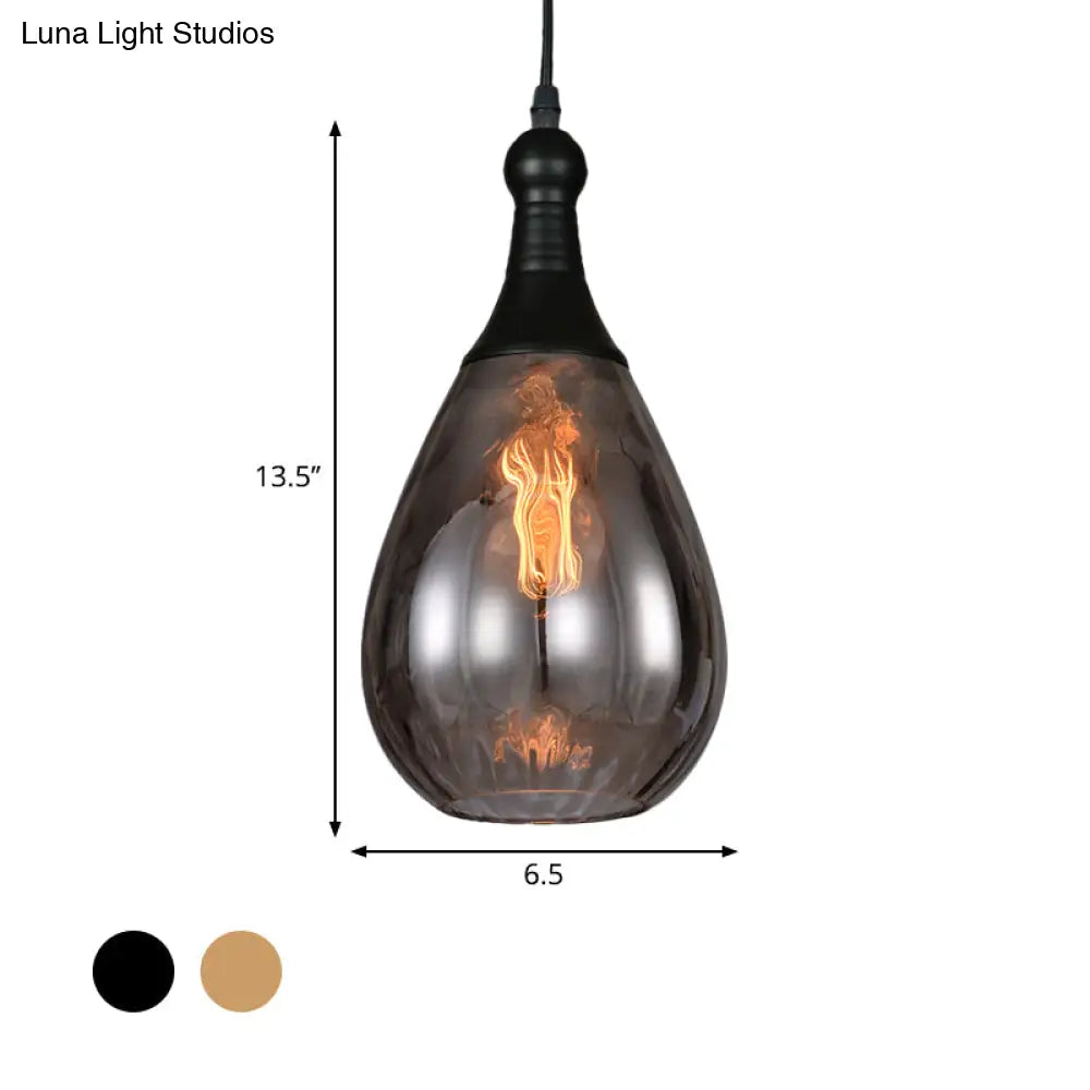 DecorBites™ Daisy - Industrial Black/Brass Teardrop Ceiling Light Industrial Clear/Amber/Grey Water Glass 1-Light Bedroom Pendant Lighting Fixture