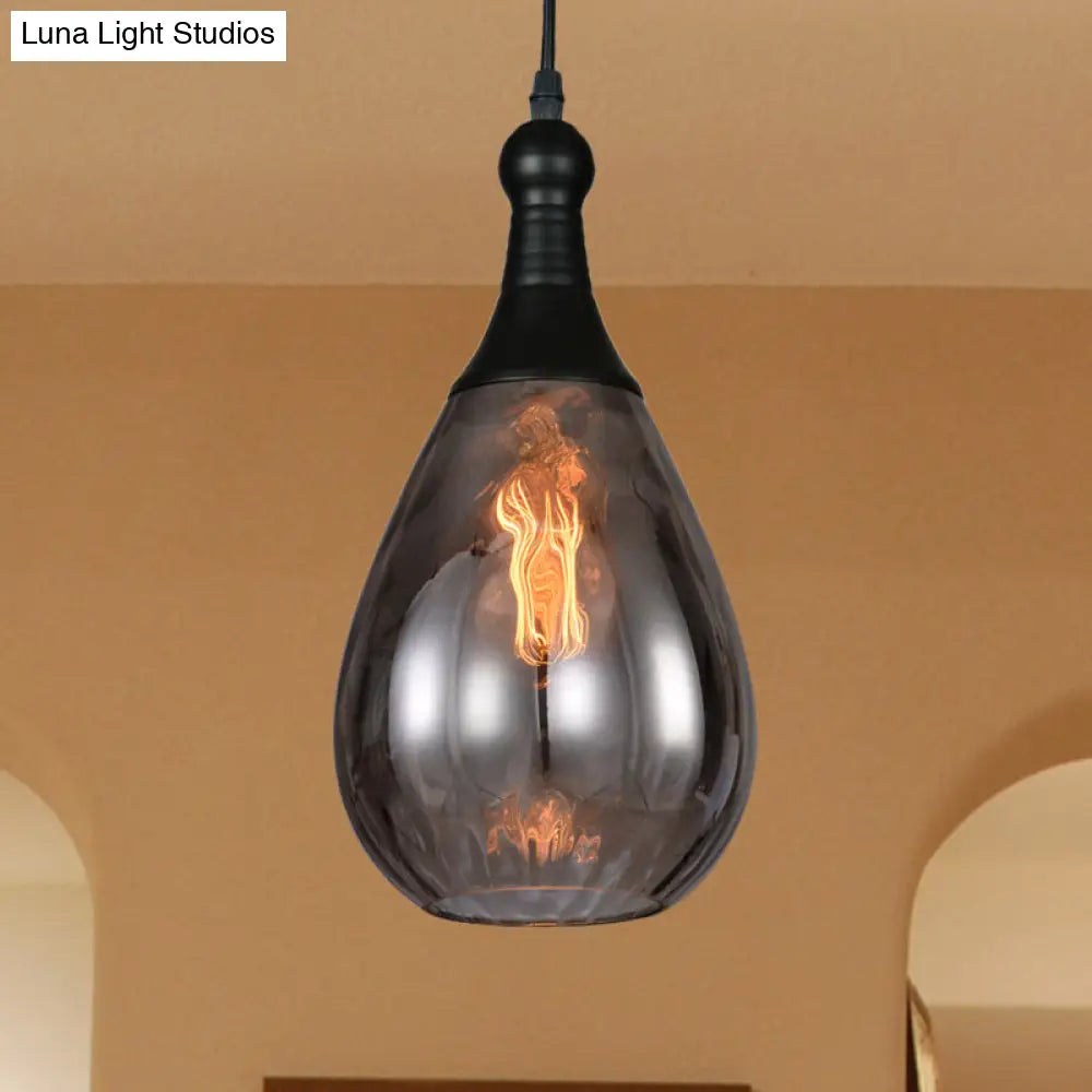 DecorBites™ Daisy - Industrial Black/Brass Teardrop Ceiling Light Industrial Clear/Amber/Grey Water Glass 1-Light Bedroom Pendant Lighting Fixture