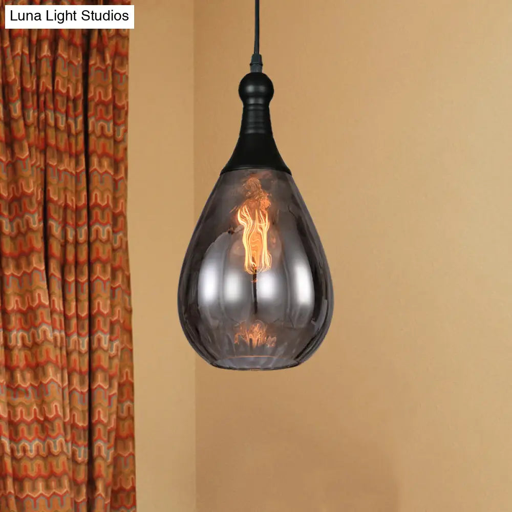 DecorBites™ Daisy - Industrial Black/Brass Teardrop Ceiling Light Industrial Clear/Amber/Grey Water Glass 1-Light Bedroom Pendant Lighting Fixture
